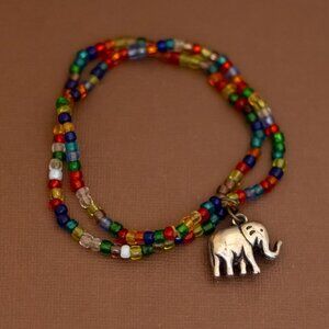 8 inch, Vintage Elephant Charm Multicolor Beads Charm Bracelet - U30